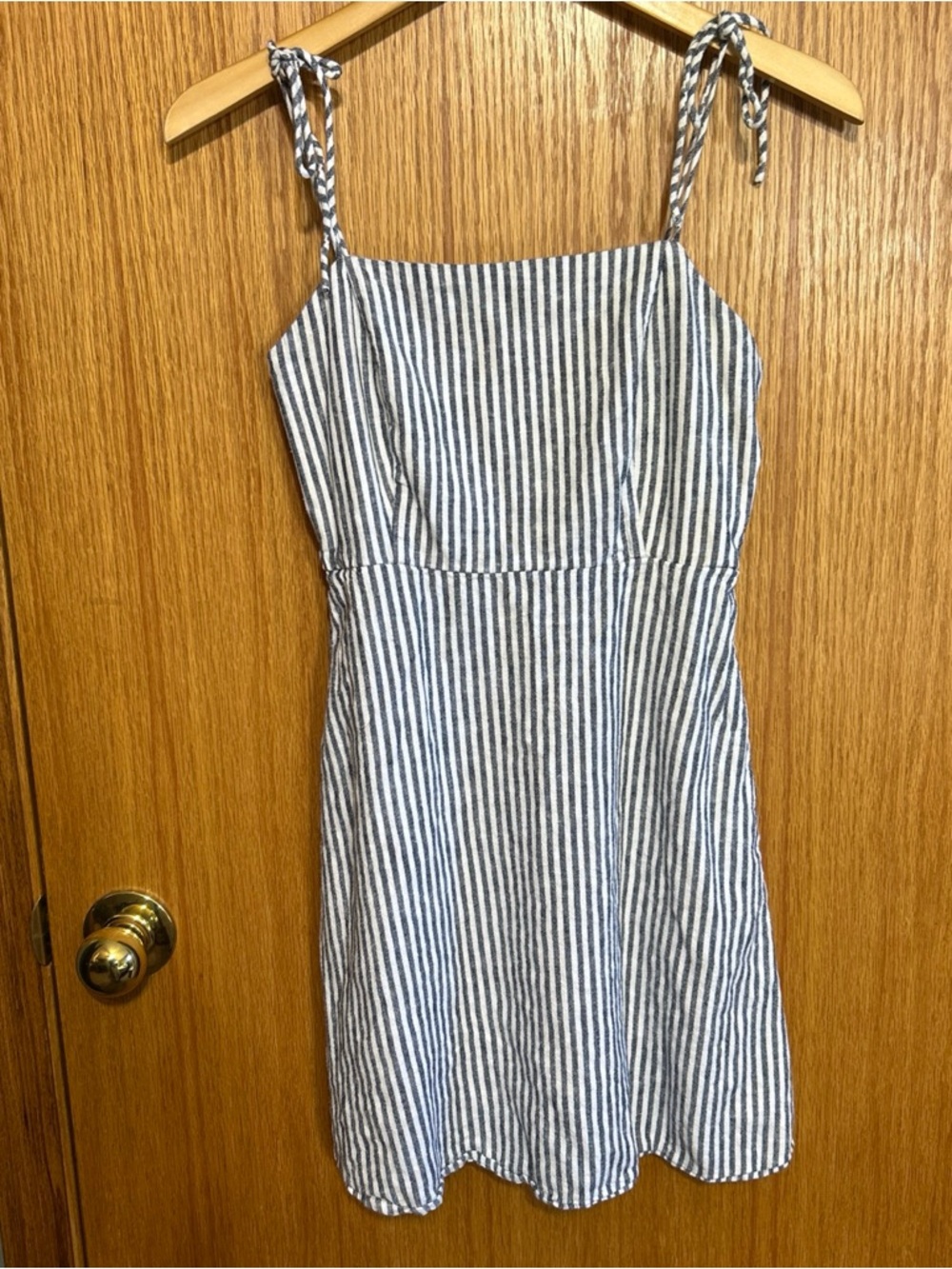 Old Navy Blue Striped Fit & Flare Cami Linen-Blend Mini Dress‎ Sz Medium Pockets
